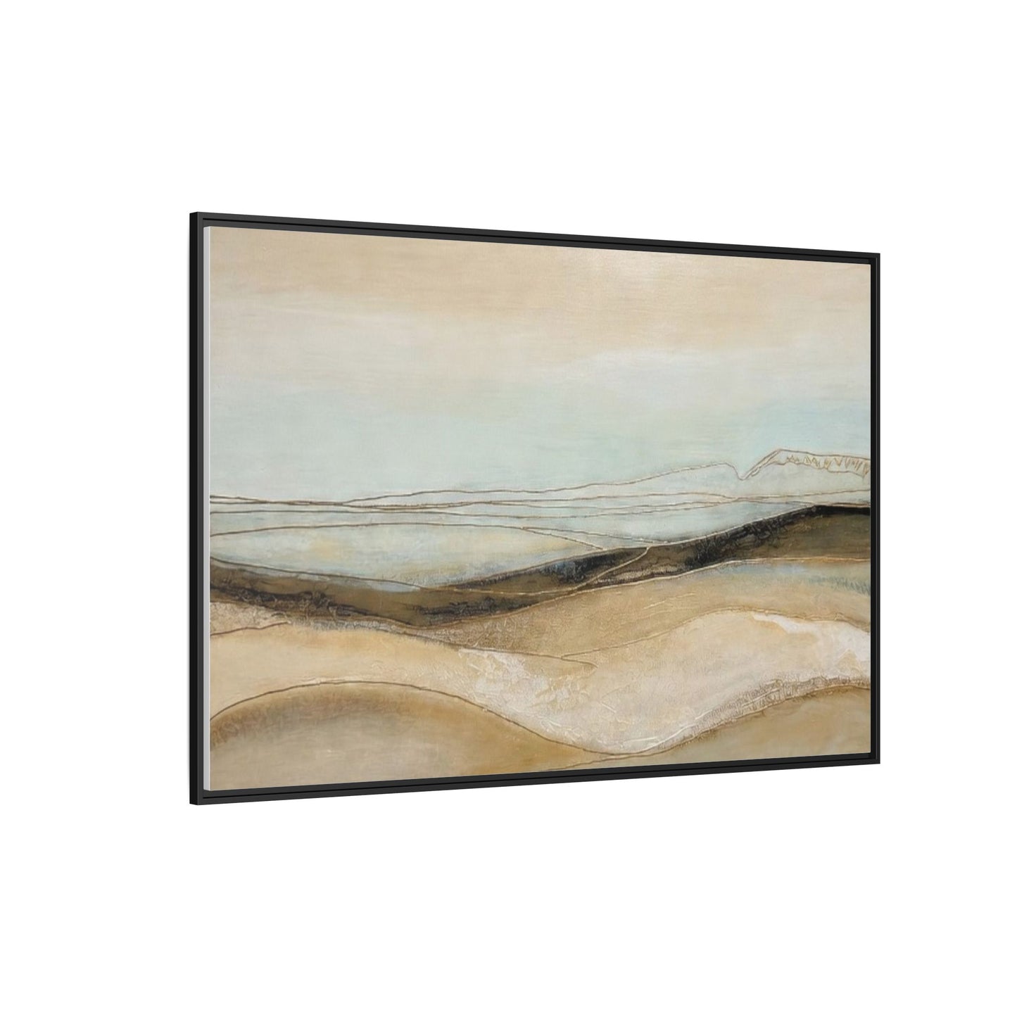 Framed Matte Canvas Wall Art — Neutral Abstract Landscape in Soft Blues & Earth Tones