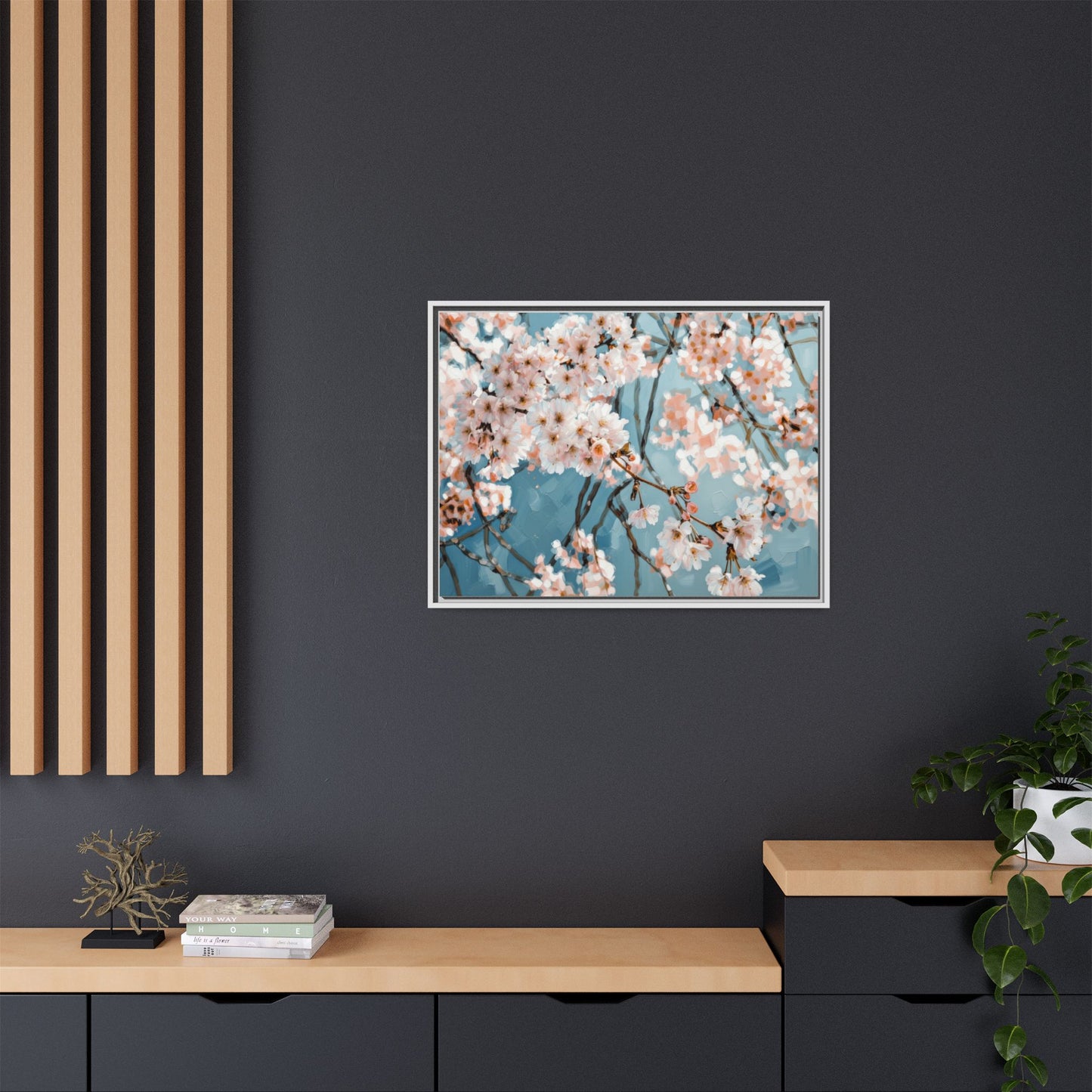 Framed Cherry Blossom Matte Canvas Print — Soft Pink Floral Wall Art