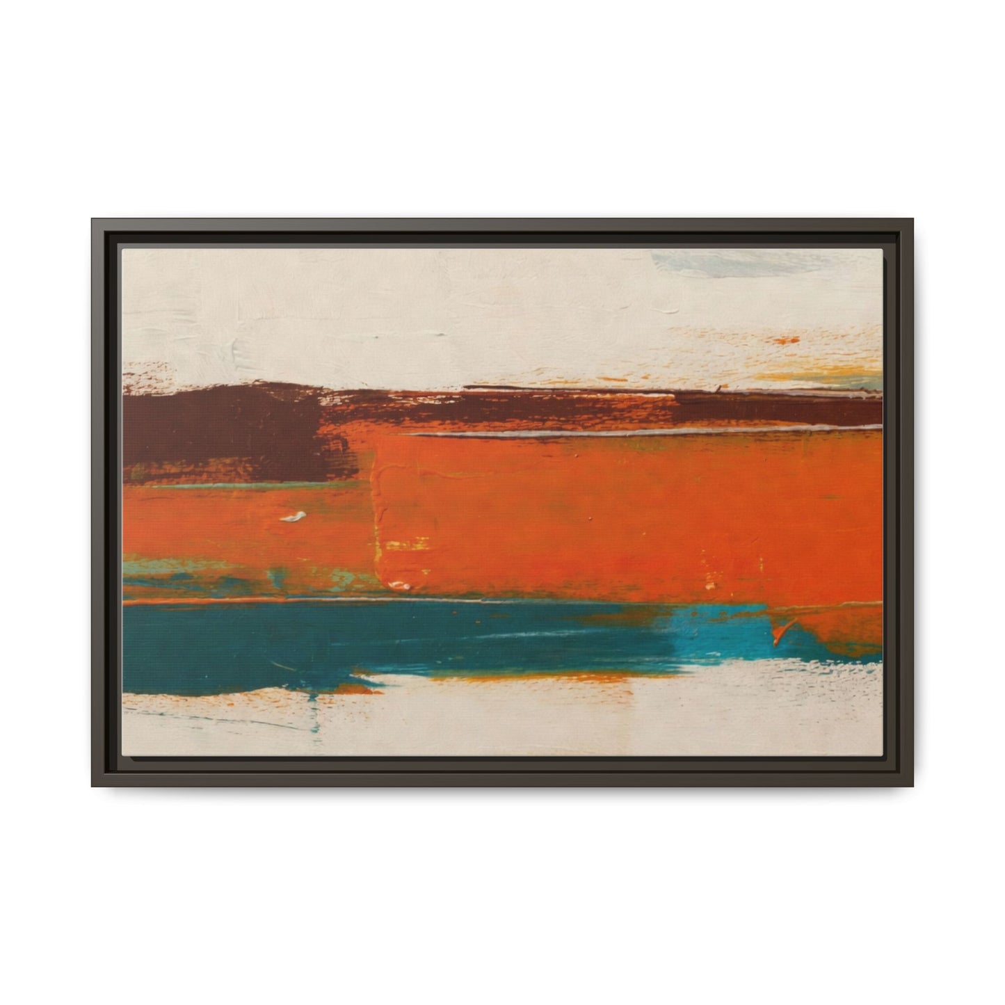 Abstract Horizon Matte Canvas Framed Print — Modern Orange Teal Wall Art