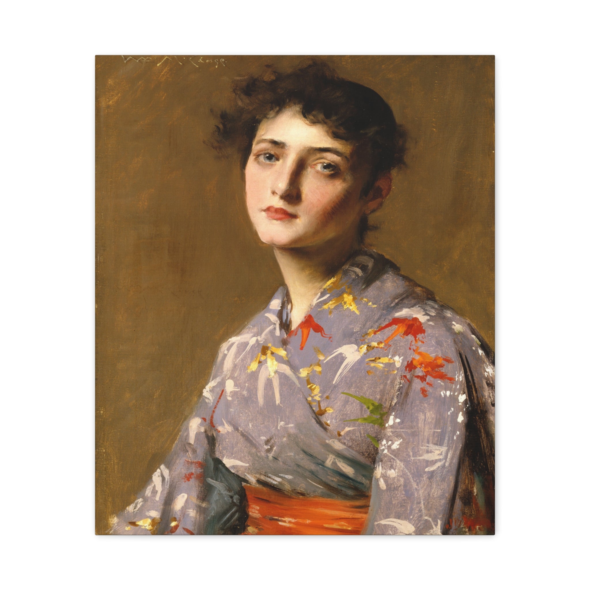 Girl in a Japanese Costume by William Merritt Chase Matte Stretched Canvas Wall Art Print (1.25")