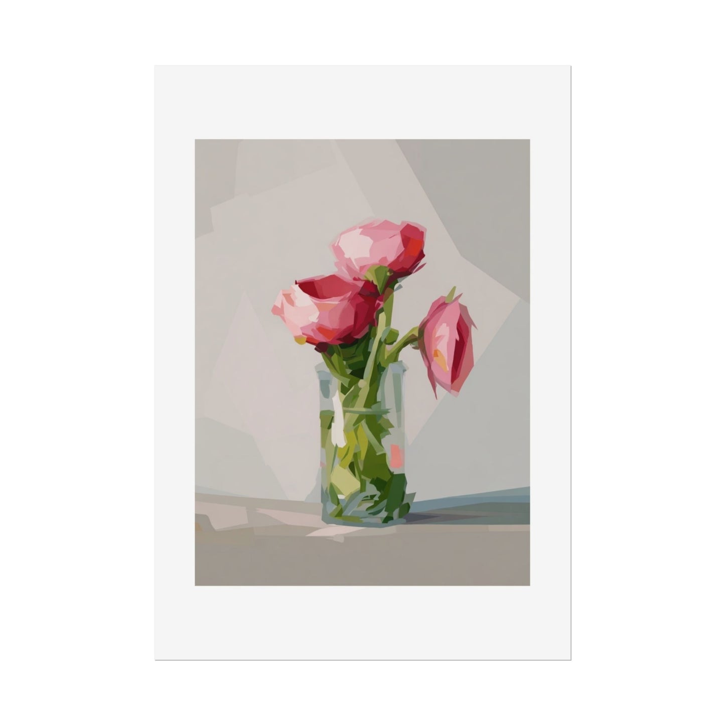 Floral Still Life Poster — Pink Roses in Vase Rolled Art Print