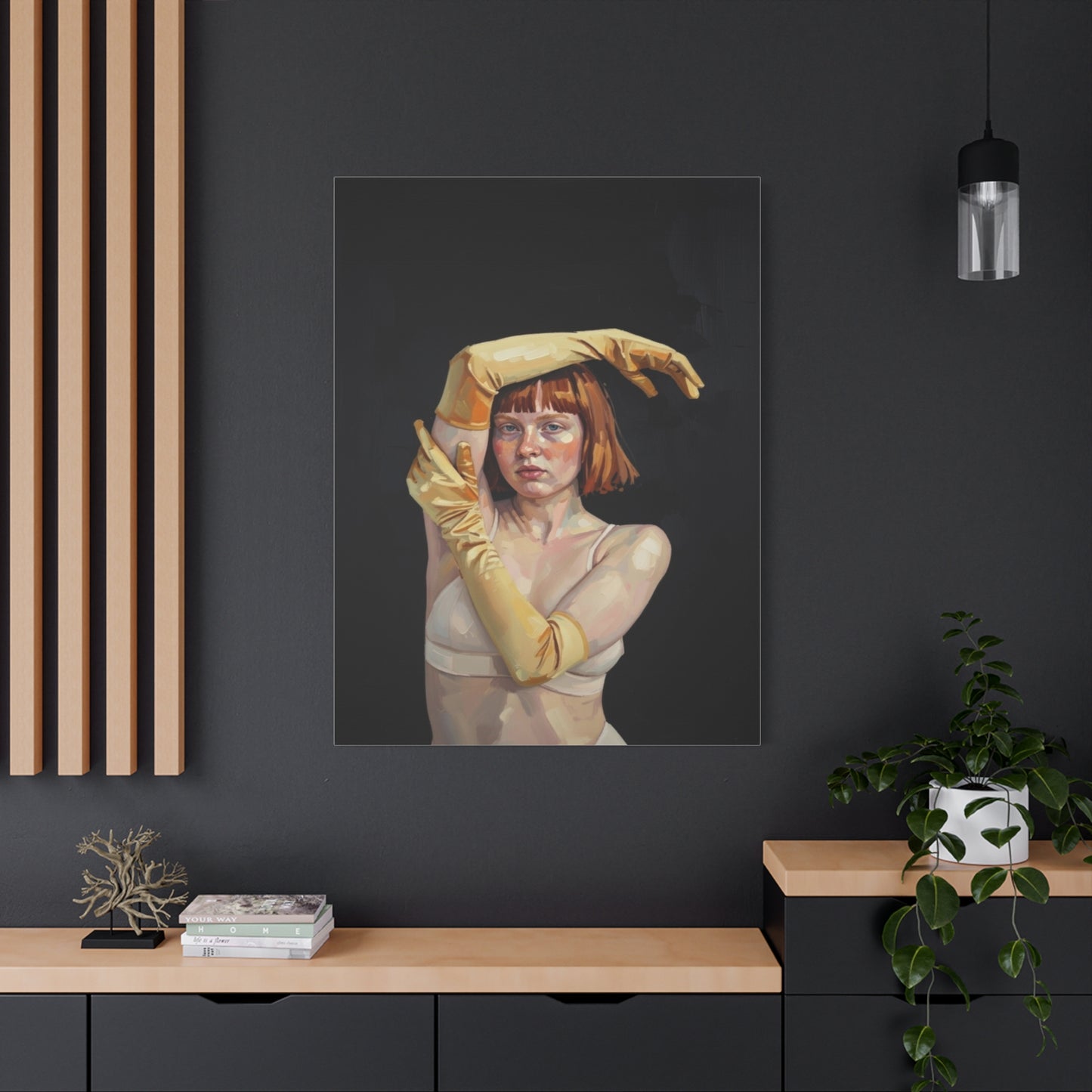 Contemporary Portrait Canvas — Redhead in Yellow Gloves Matte Stretched Art