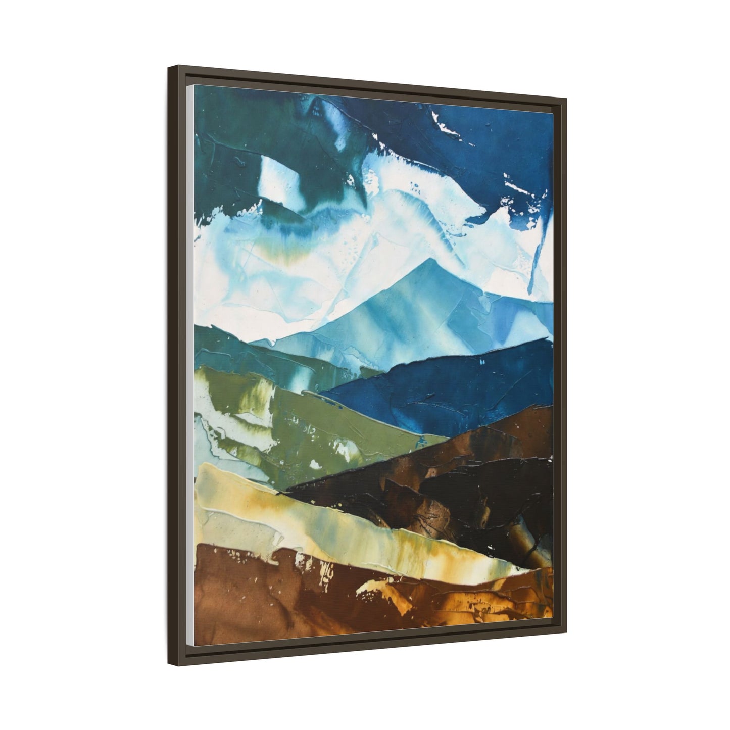 Framed Abstract Mountain Canvas Art — Blue & Earthtone Landscape Print