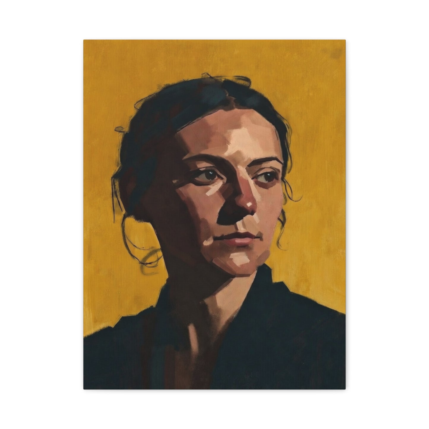 Portrait Painting Canvas Print — Moody Golden Female Portrait on Matte Stretched Canvas
