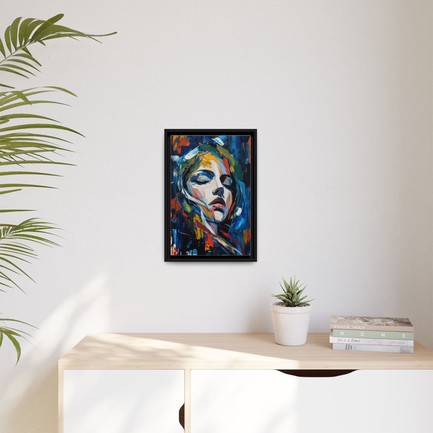 Abstract Colorful Woman Portrait — Framed Matte Canvas Wall Art