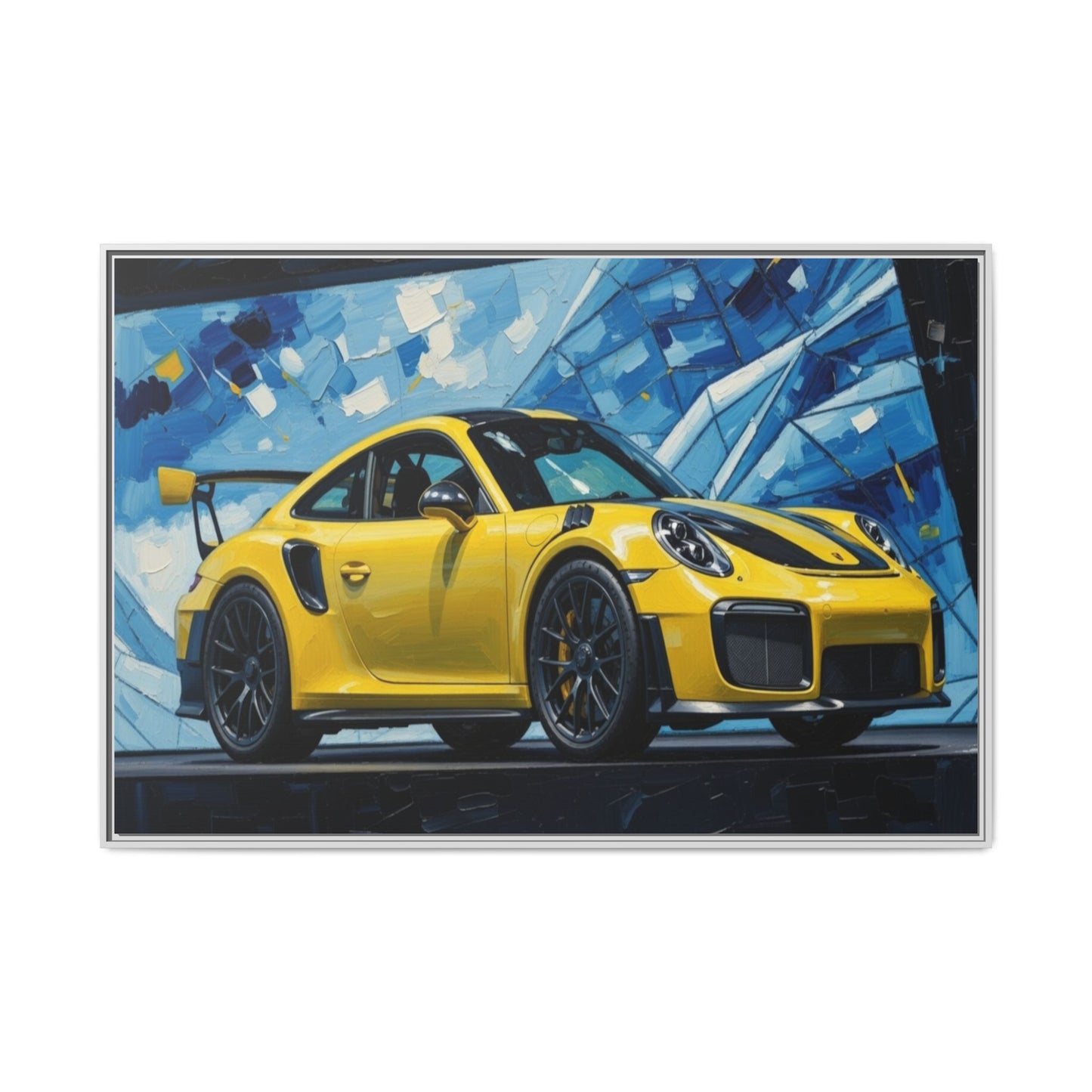 Yellow Porsche Sports Car Matte Framed Canvas – Modern Automotive Wall Art
