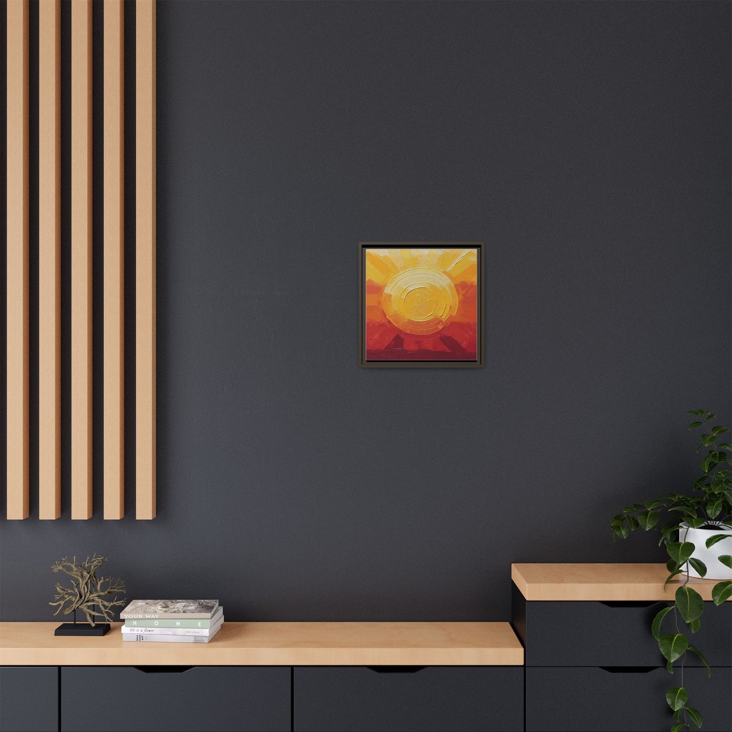 Sunburst Abstract Framed Canvas Art — Matte Multi‑Color Wall Print