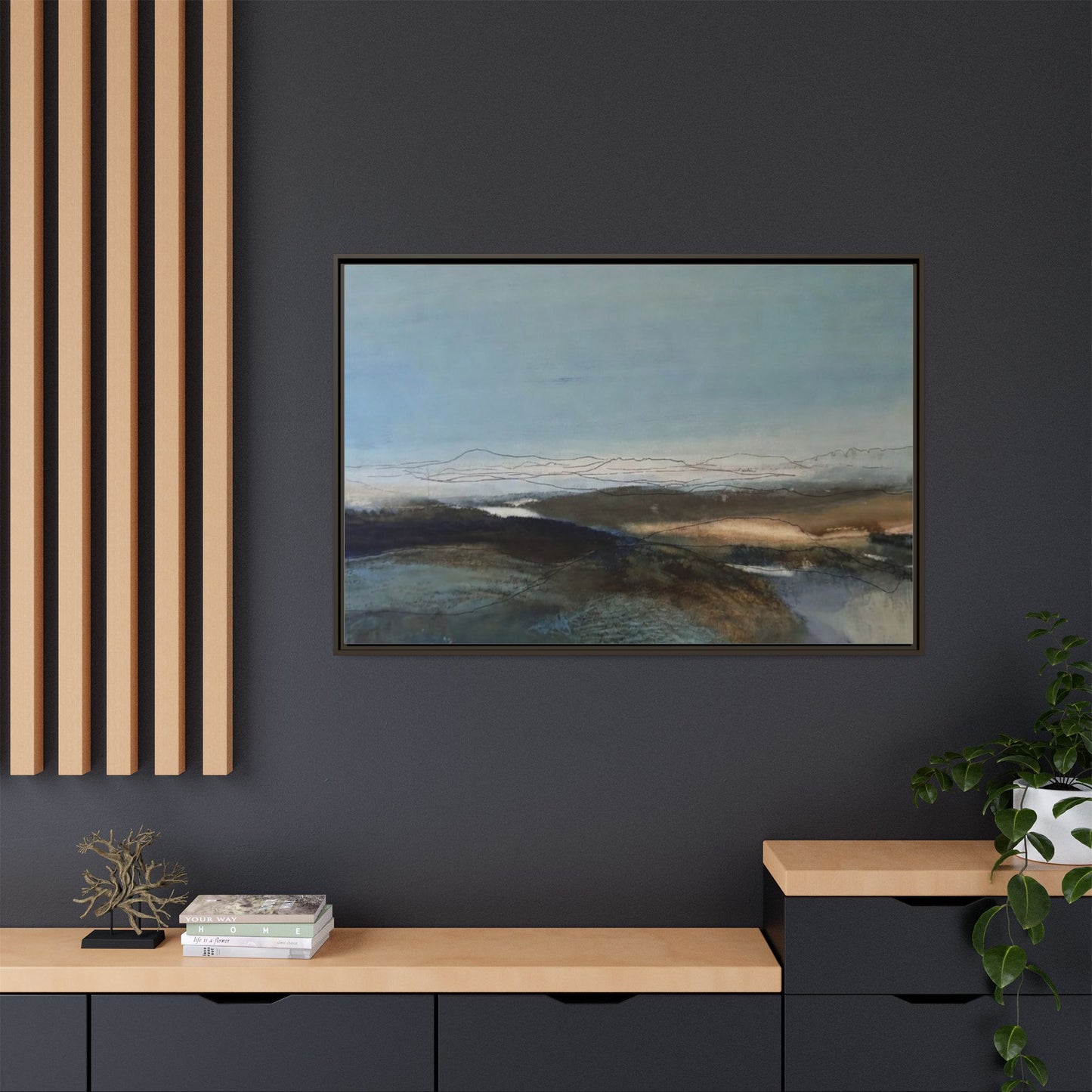 Framed Matte Canvas Wall Art — Serene Abstract Blue Landscape