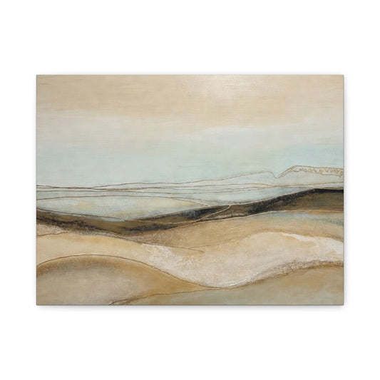Abstract Coastal Landscape Matte Canvas Wall Art — Neutral Beach Waves Stretched Canvas