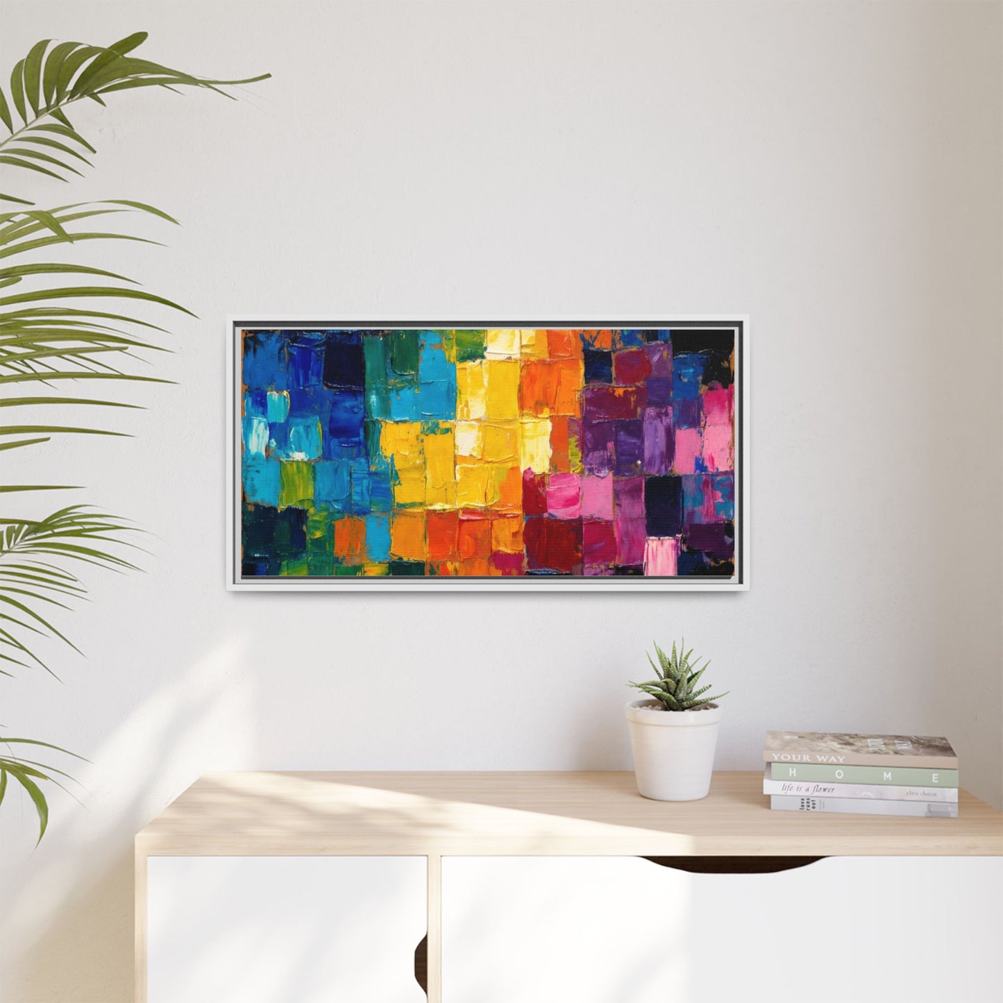 Abstract Rainbow Mosaic Framed Canvas Print — Colorful Modern Wall Art