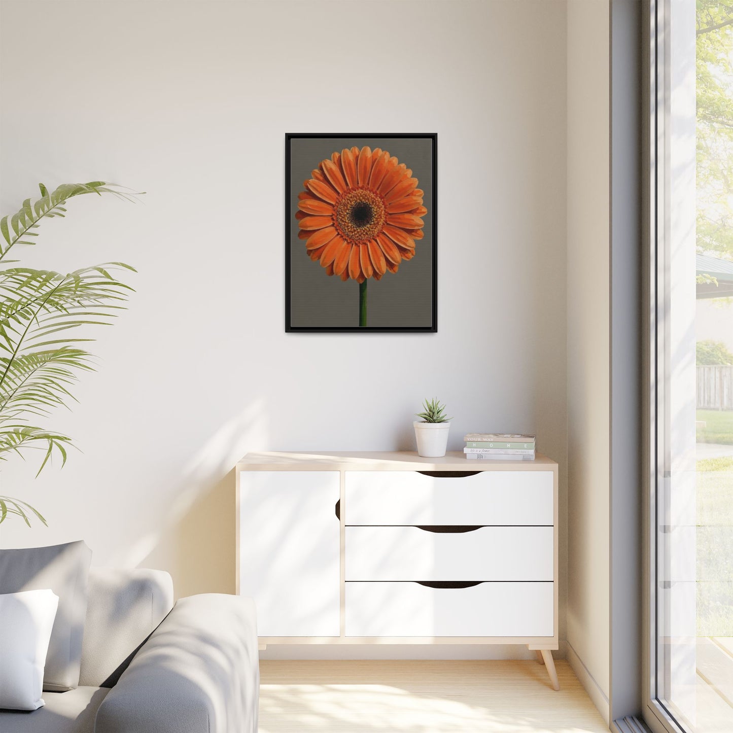 Orange Gerbera Daisy Matte Canvas Print (Framed)