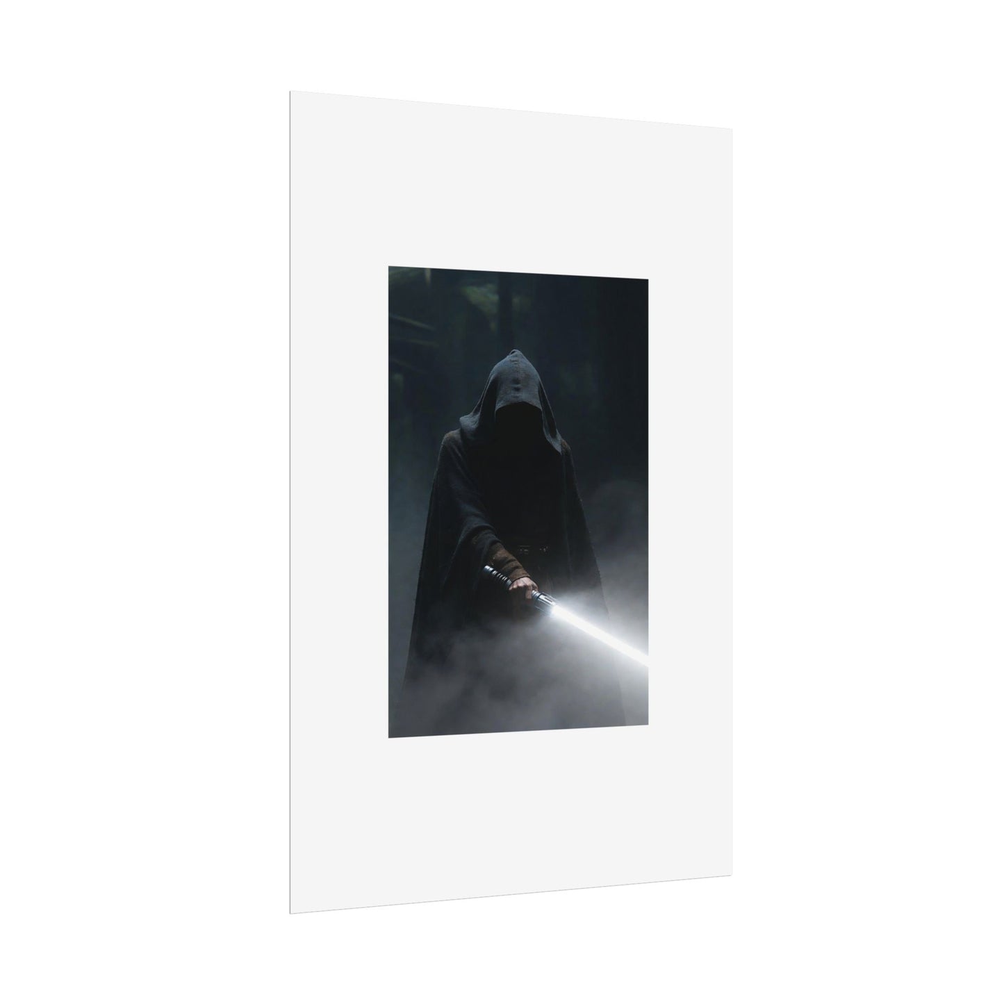 Dark Hooded Warrior Lightsaber Poster — Rolled Sci‑Fi Wall Art