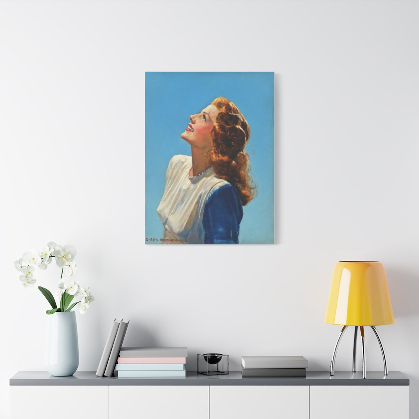 Vintage Rita Hayworth Portrait Matte Canvas Print — Woman Looking Up Wall Art