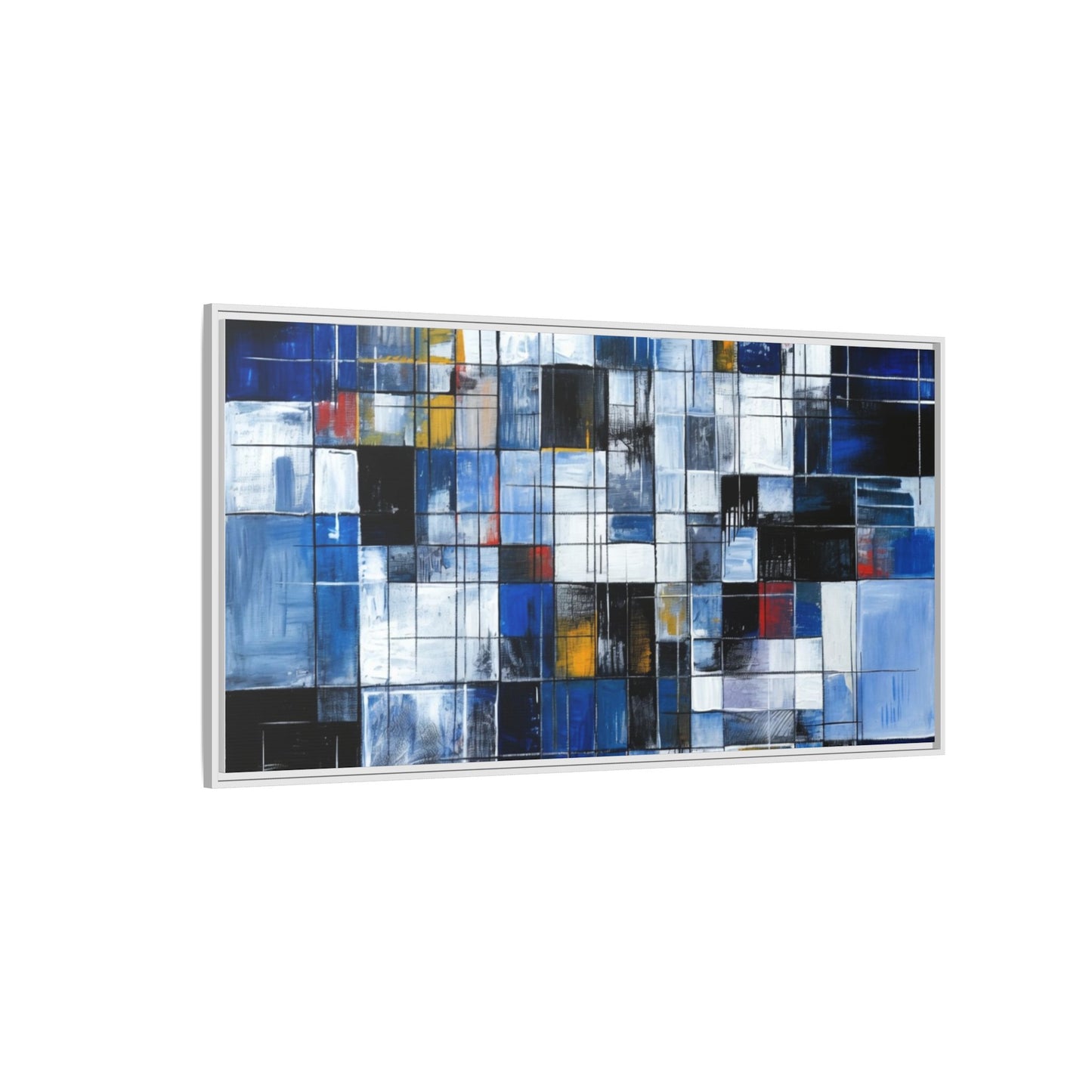 Abstract Blue Grid Matte Canvas Framed Art Print