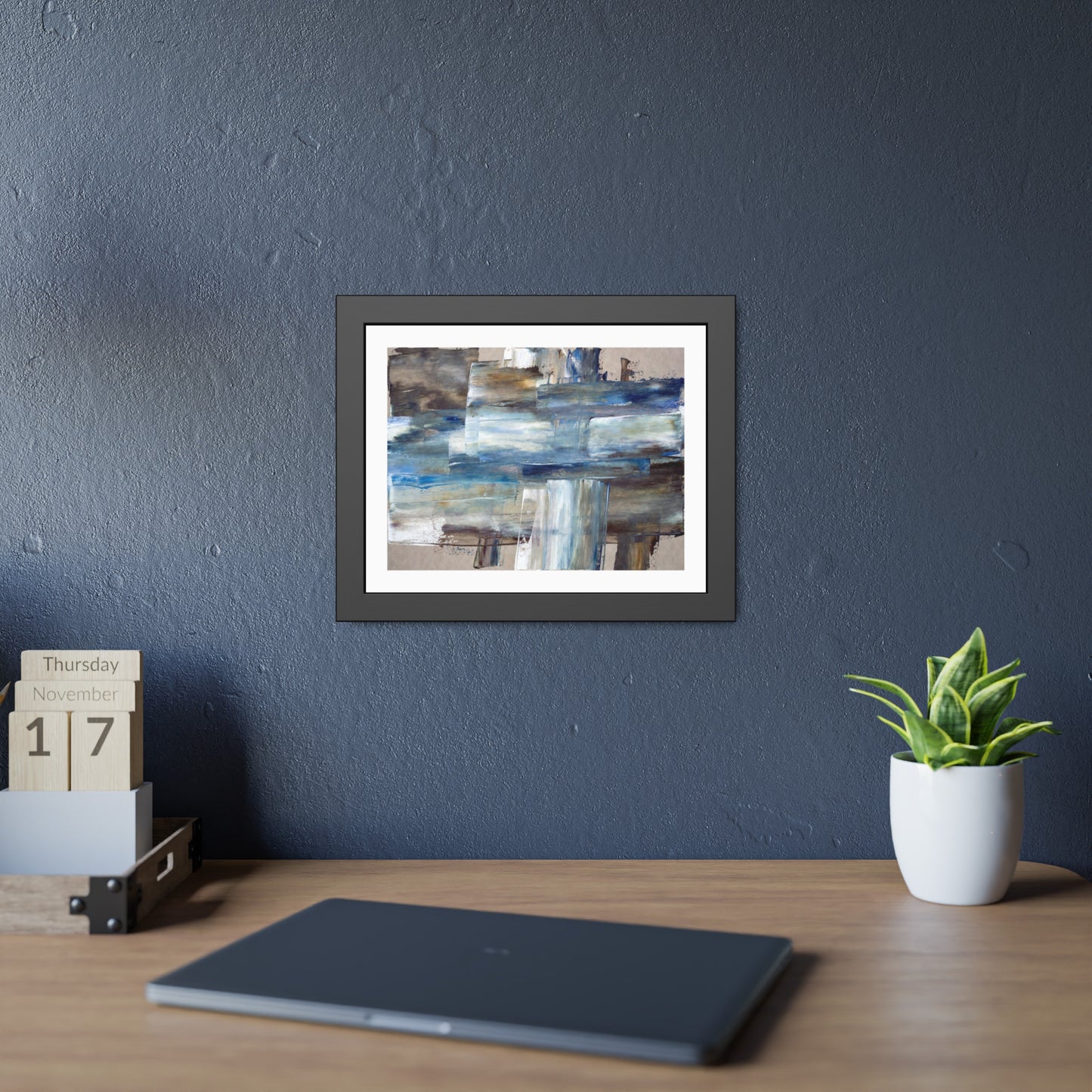 Abstract Blue Horizon Framed Paper Poster — Modern Coastal Wall Art
