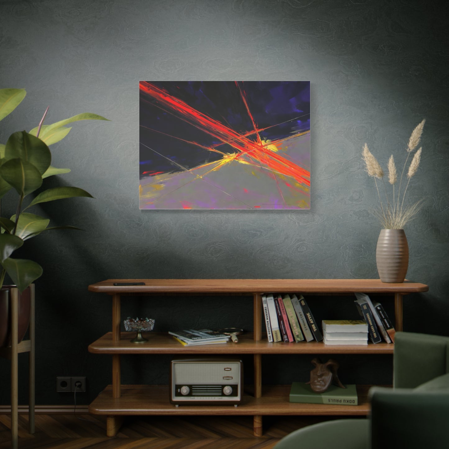 Abstract Red Streaks Matte Canvas Print — Modern Geometric Wall Art