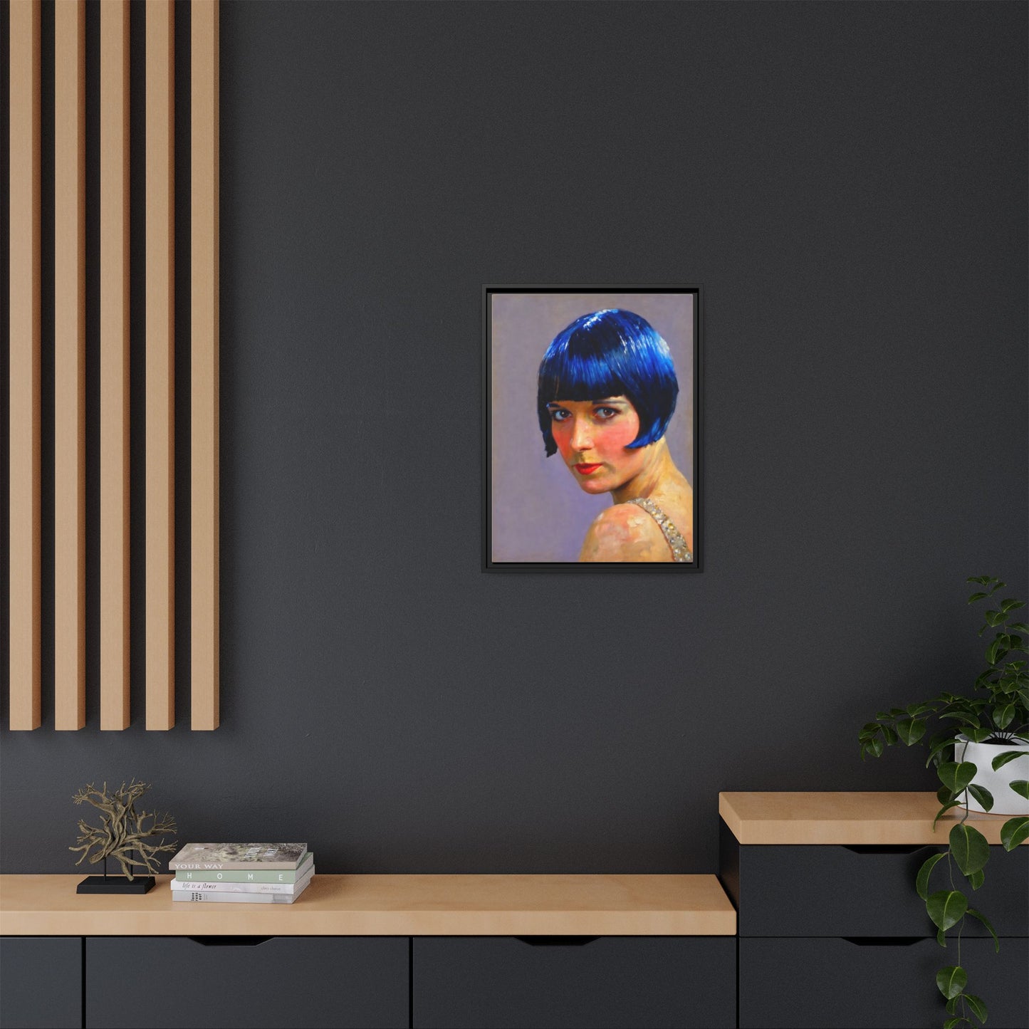 Framed Matte Canvas Art Print — Vintage Portrait with Blue Bob