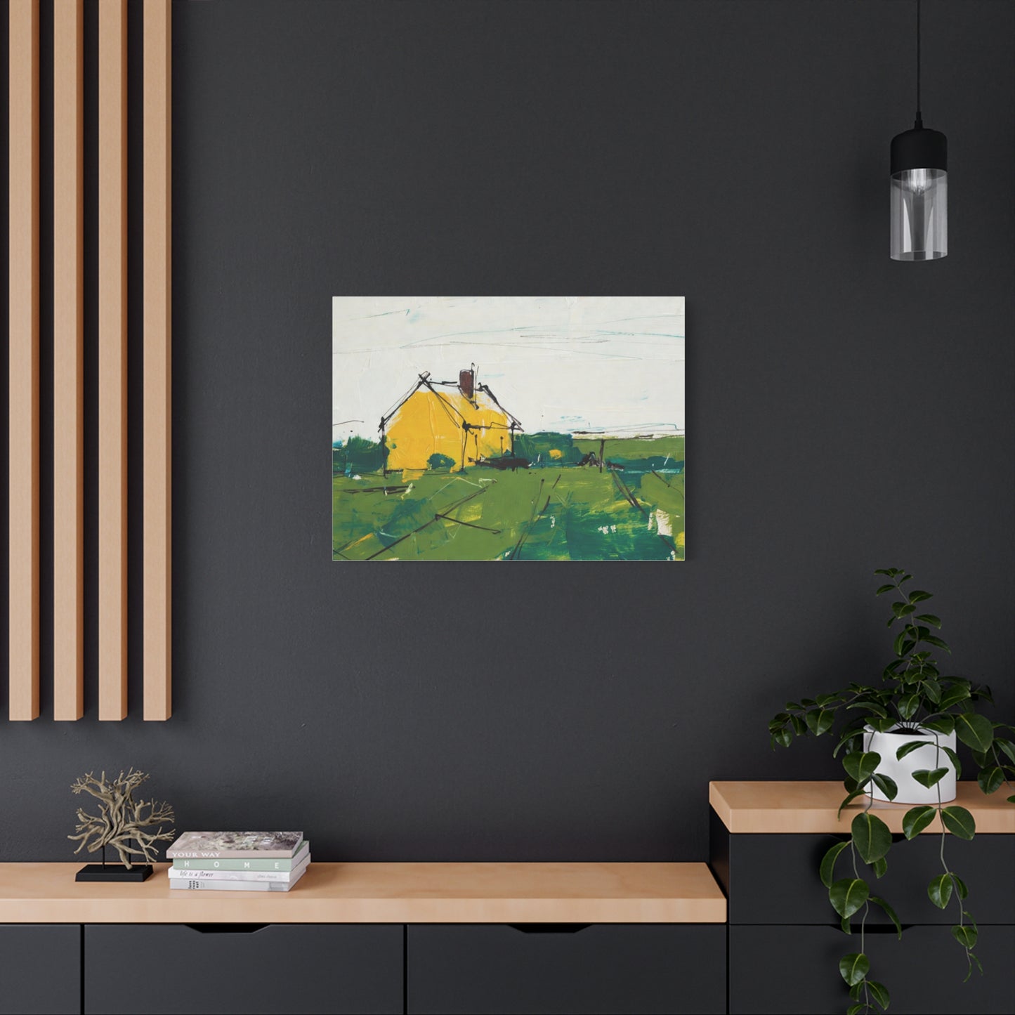 Yellow Cottage Landscape Canvas - Matte Stretched Wall Art