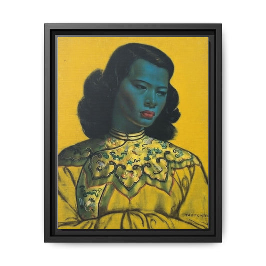 Framed Matte Canvas Art Print — Vintage Portrait with Yellow Background