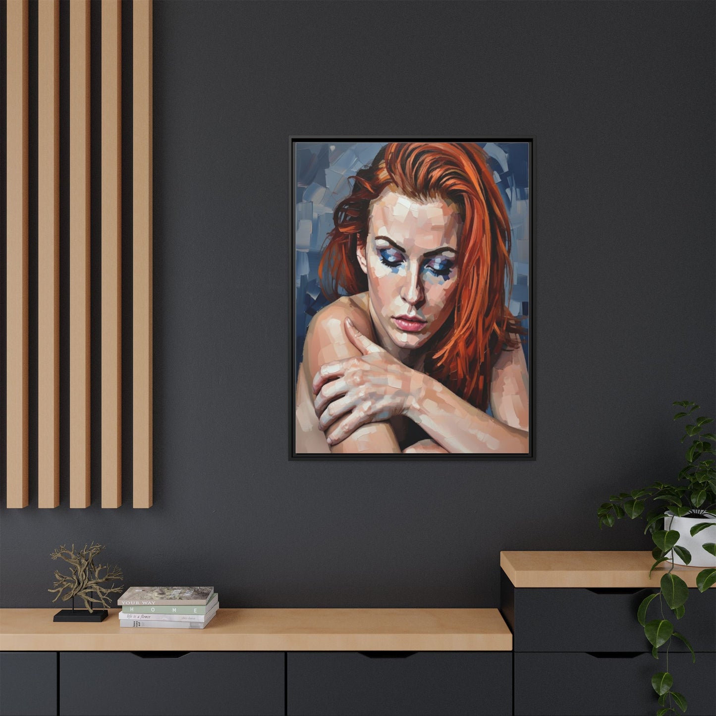 Framed Matte Canvas Art – Contemplative Redhead Portrait