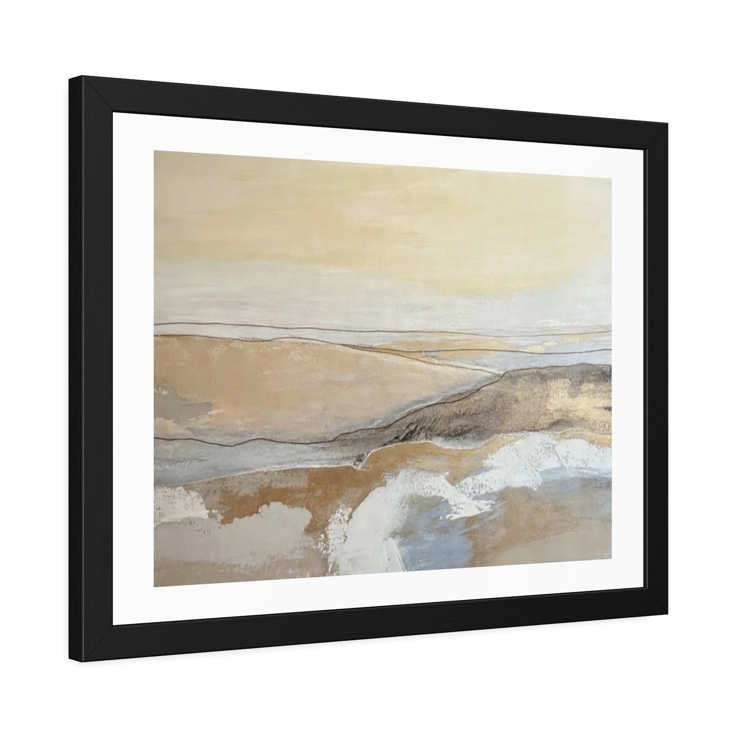 Abstract Coastal Landscape Framed Paper Poster — Neutral Beige Blue Wall Art