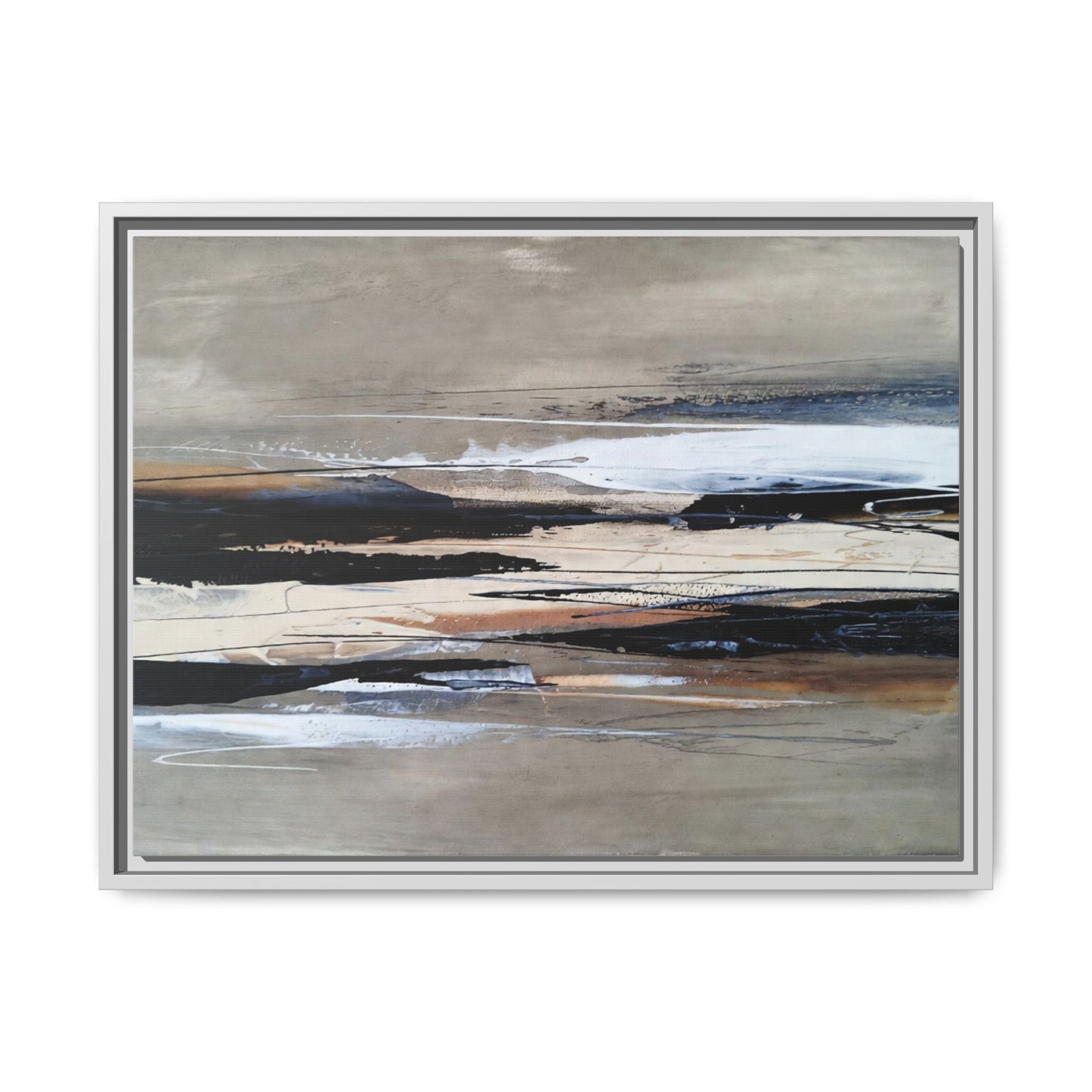 Abstract Seascape Matte Canvas Framed Wall Art — Neutral Coastal Landscape