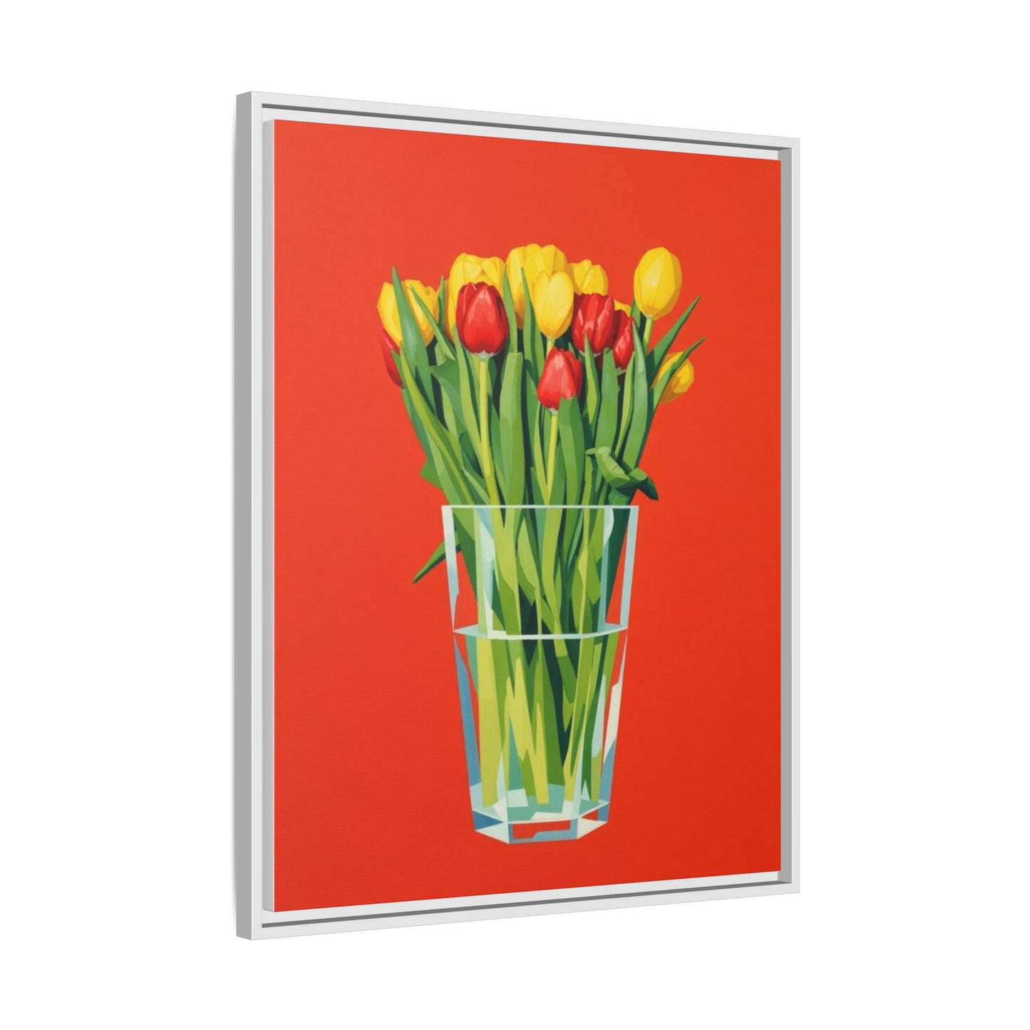 Framed Tulip Bouquet Matte Canvas Art — Vibrant Red Floral Wall Print