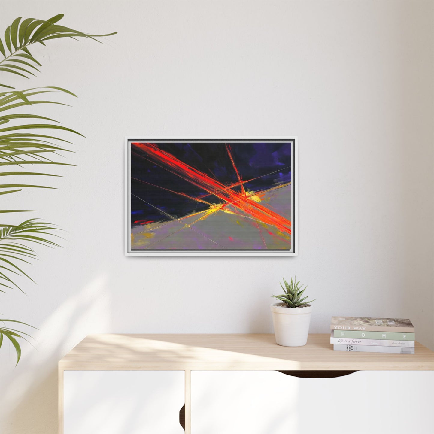 Abstract Red Streaks Framed Matte Canvas Art — Modern Multi‑Color Wall Decor
