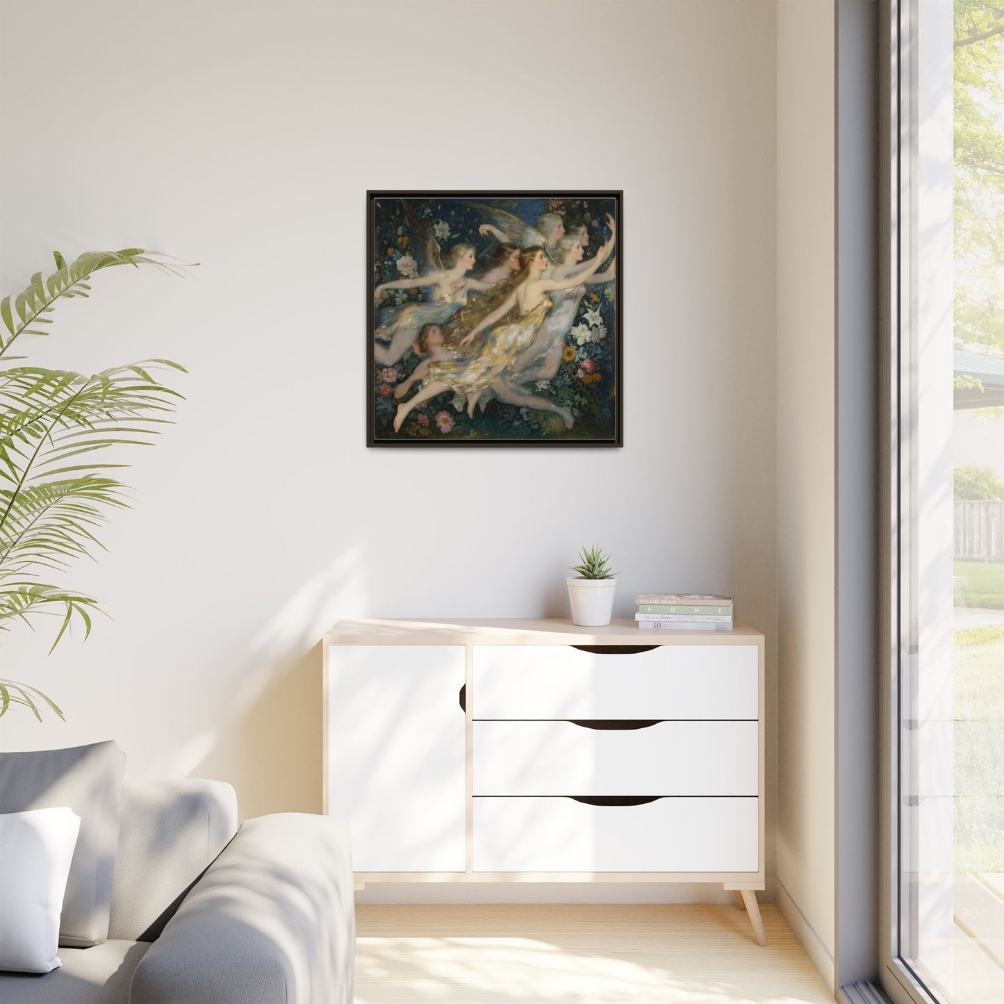 Framed Matte Canvas Wall Art — Vintage Fairies & Floral Painting