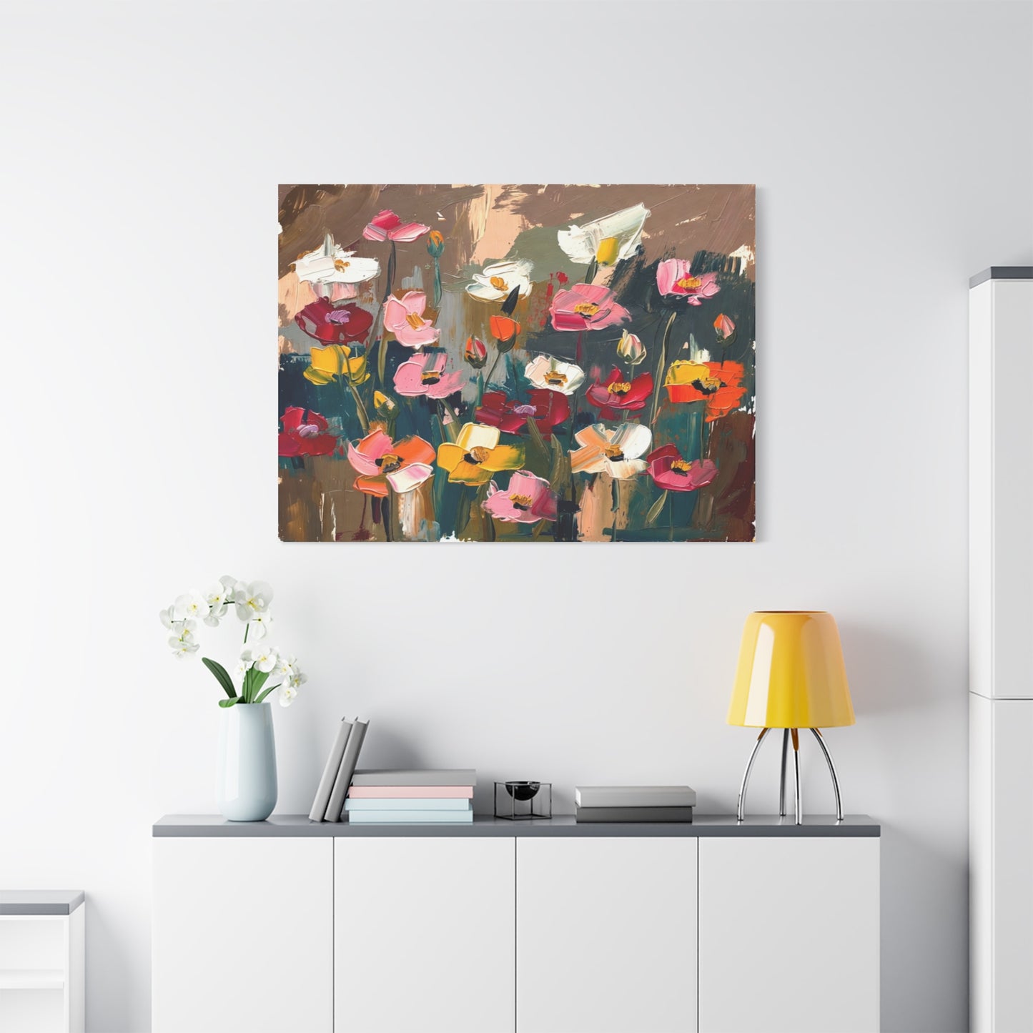Abstract Floral Canvas Wall Art — Colorful Poppies Matte Stretched Print
