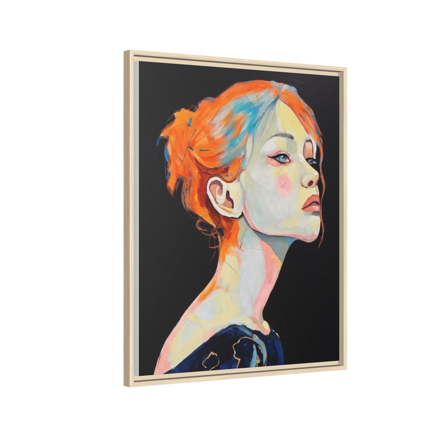 Framed Matte Canvas Portrait — Vibrant Multi‑Color Woman Wall Art
