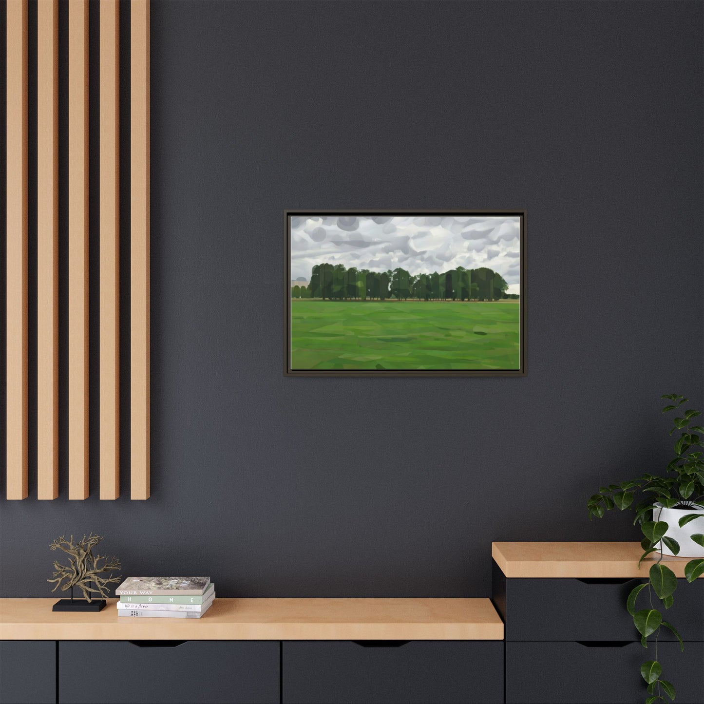 Framed Matte Canvas Print — Minimalist Green Landscape Art