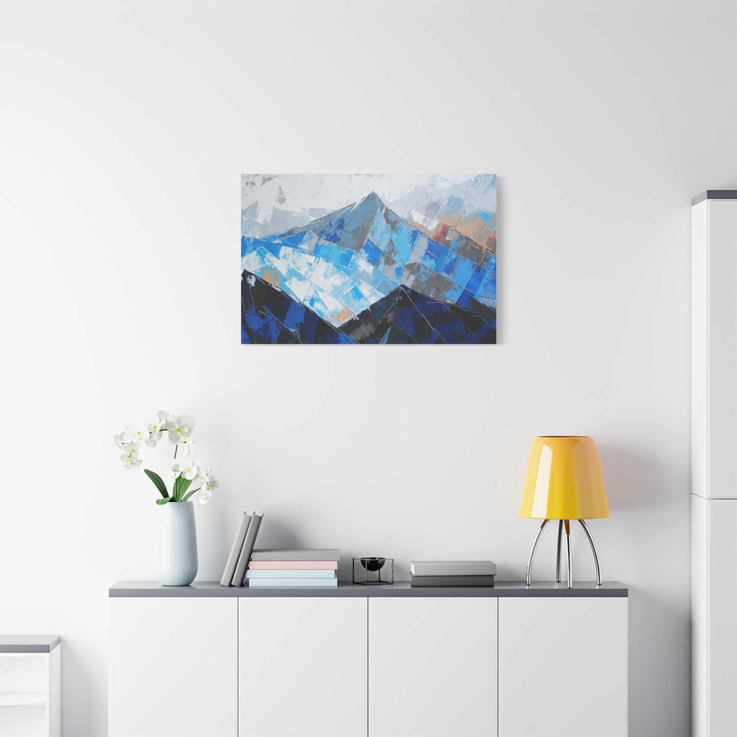 Blue Abstract Mountain Canvas Print – Modern Geometric Landscape Wall Art