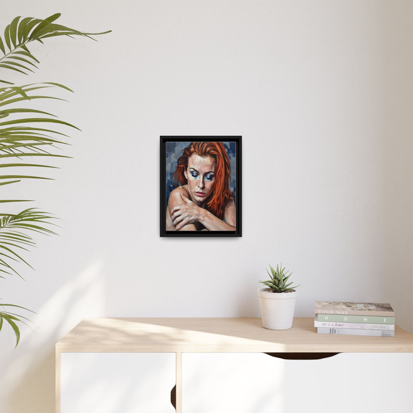 Framed Matte Canvas Art – Contemplative Redhead Portrait
