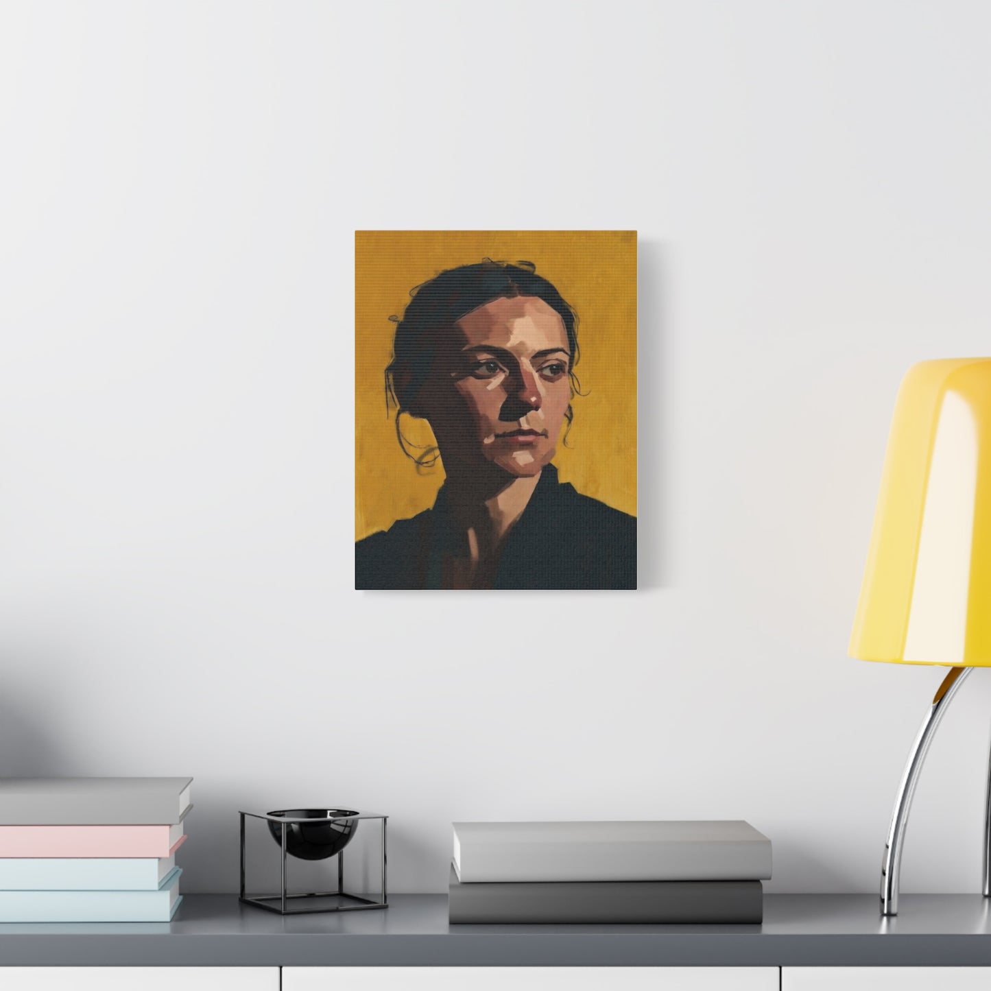 Portrait Painting Canvas Print — Moody Golden Female Portrait on Matte Stretched Canvas