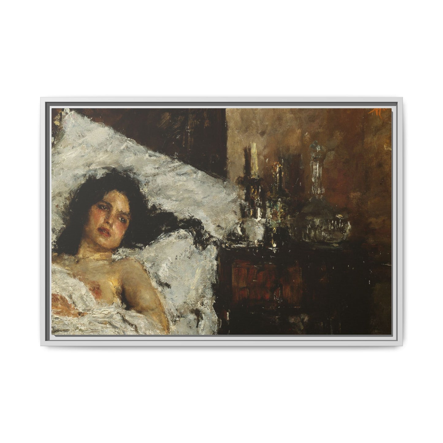 Resting by Antonio Mancini Framed Matte Canvas Wall Art Print