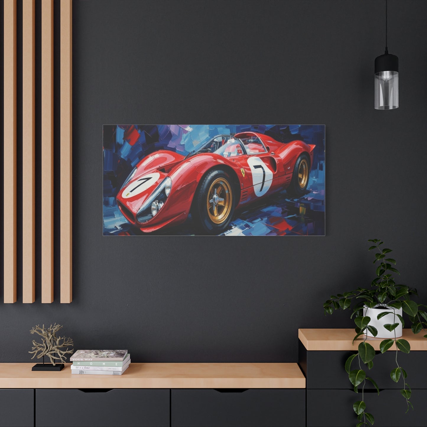 Vintage Ferrari Racing Car Canvas Print — Red Classic Sports Car Artwork (Matte Stretched)