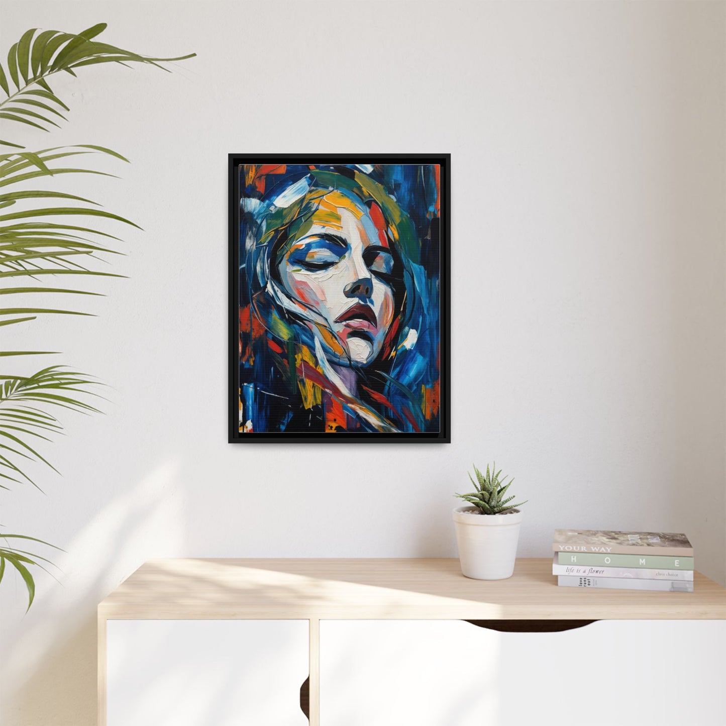 Abstract Colorful Woman Portrait — Framed Matte Canvas Wall Art