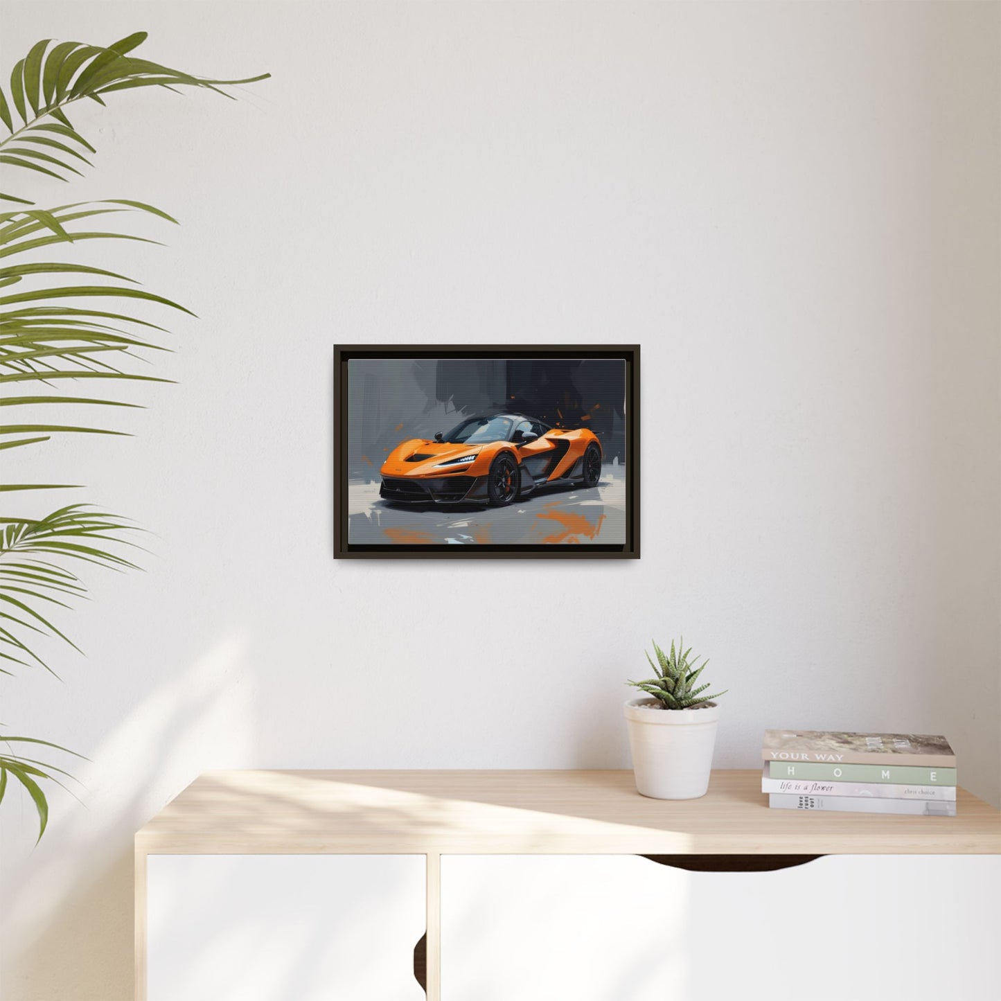 Framed Matte Canvas — Orange Sports Car Print