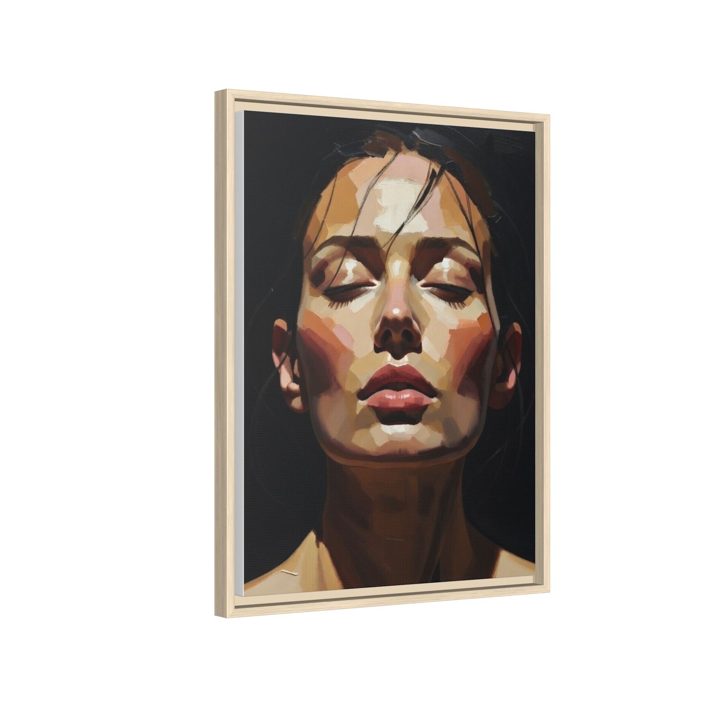 Framed Matte Canvas Portrait – Woman with Eyes Closed (Multi‑Color)