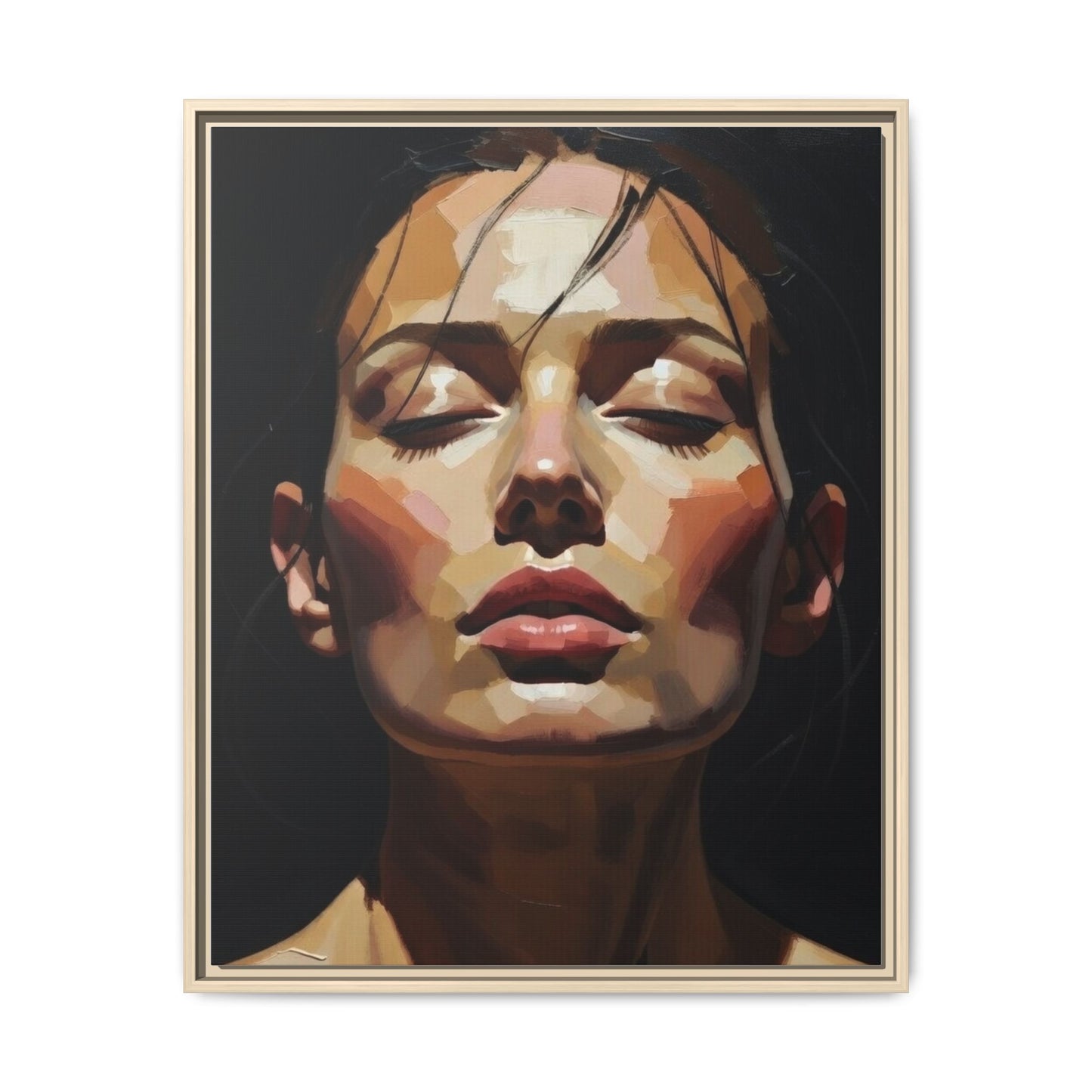 Framed Matte Canvas Portrait – Woman with Eyes Closed (Multi‑Color)
