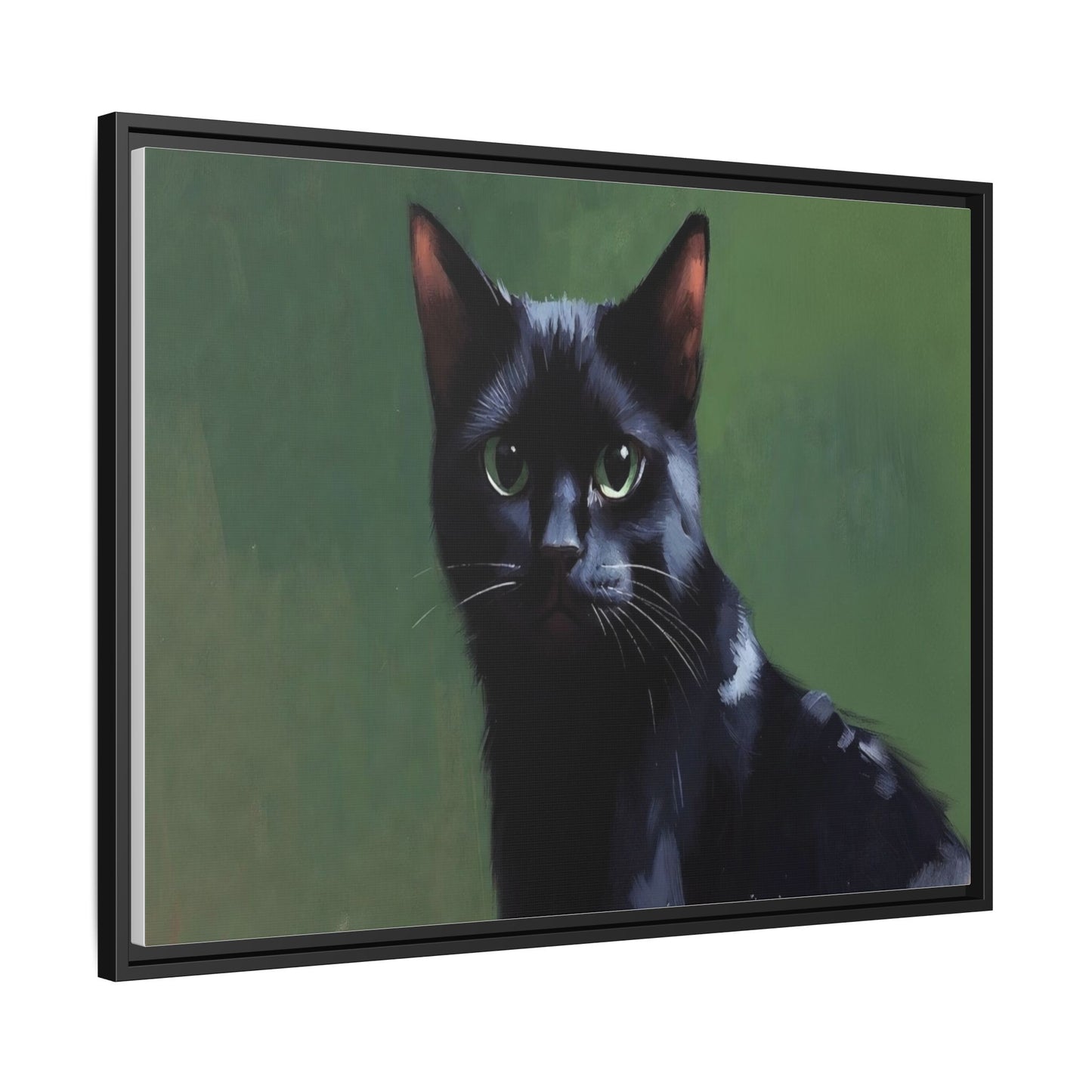 Framed Black Cat Portrait Canvas — Matte Multi-Color Wall Art