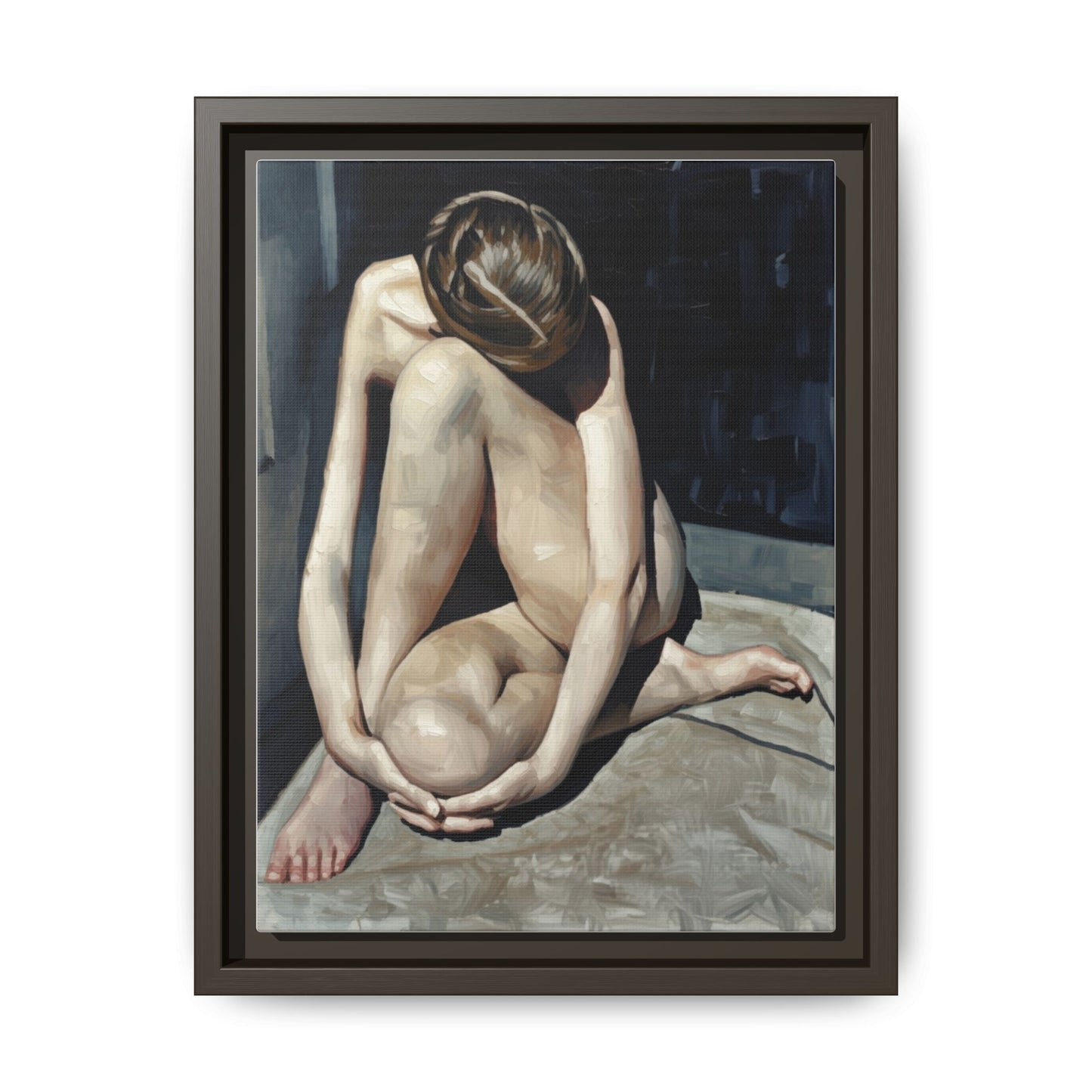 Framed Matte Canvas Print Contemplative Nude Figure Art