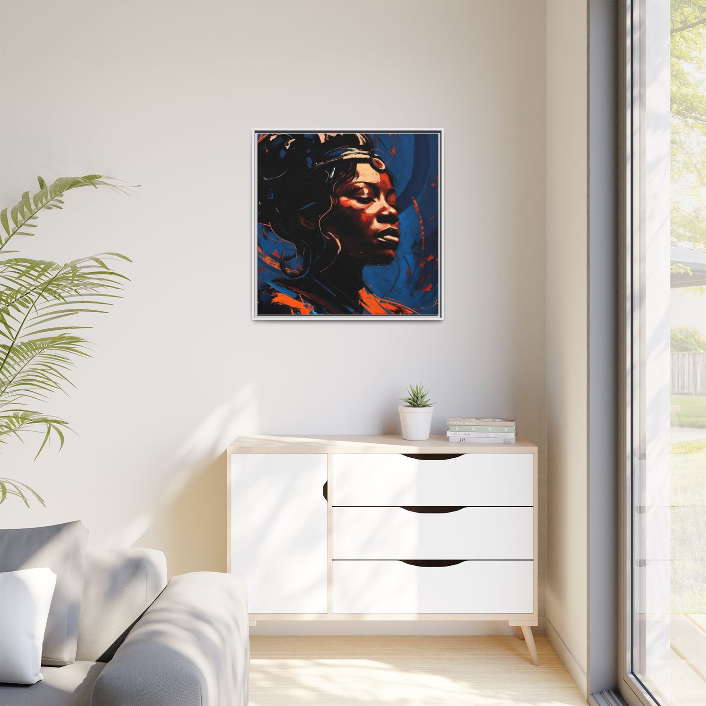 Framed Matte Canvas Art - Vibrant Portrait of a Black Woman (Multi-Color)