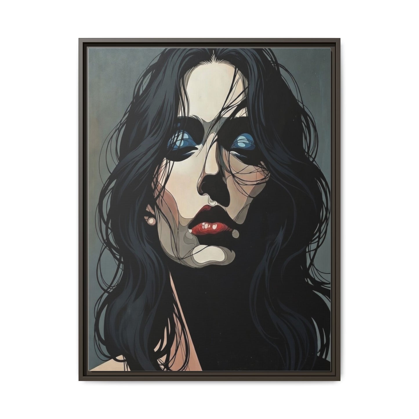 Framed Matte Canvas: Moody Portrait of Woman – Modern Gothic Wall Art
