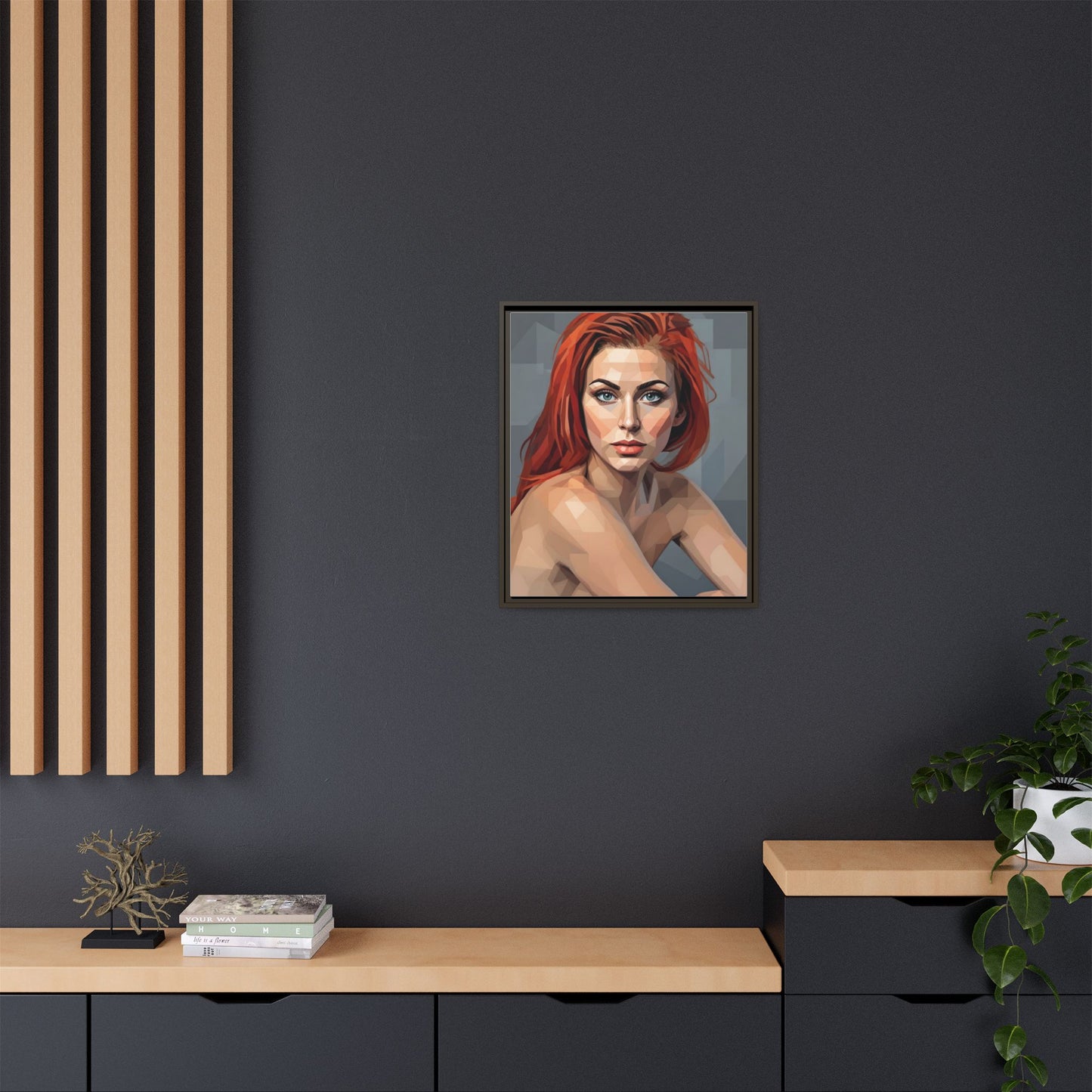 Framed Matte Canvas Portrait — Geometric Redhead Wall Art