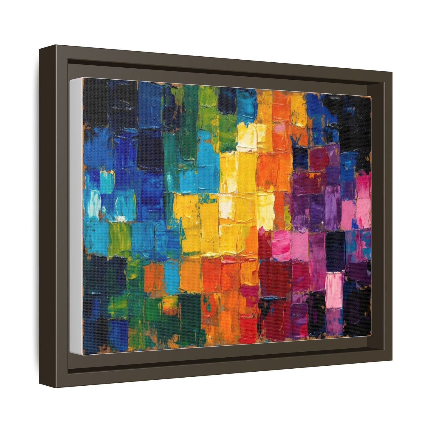 Abstract Rainbow Mosaic Framed Canvas Print — Colorful Modern Wall Art