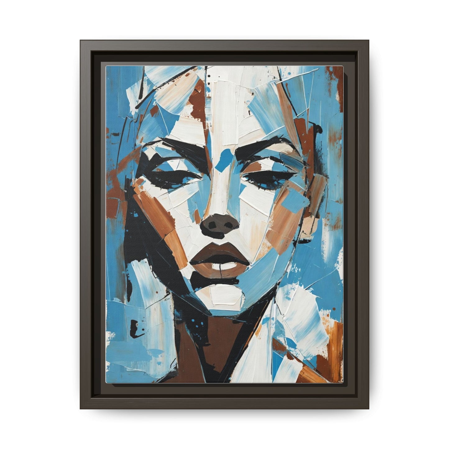 Abstract Blue Face Matte Canvas Wall Art — Framed Modern Portrait Print