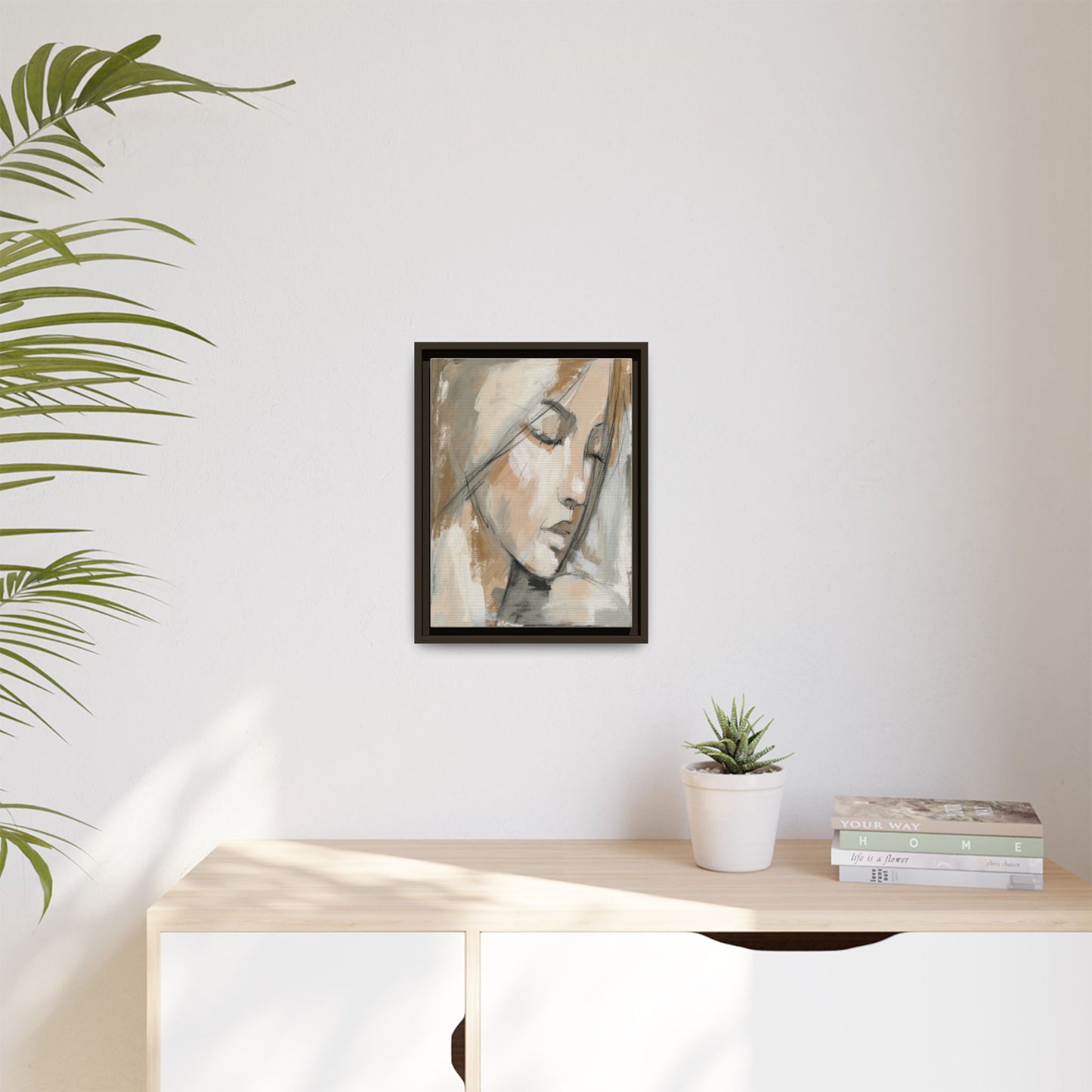 Framed Matte Canvas Art — Serene Abstract Portrait in Neutrals