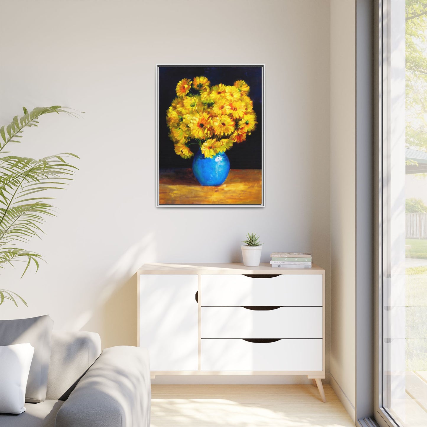 Yellow Daisy Bouquet Matte Canvas Framed Wall Art